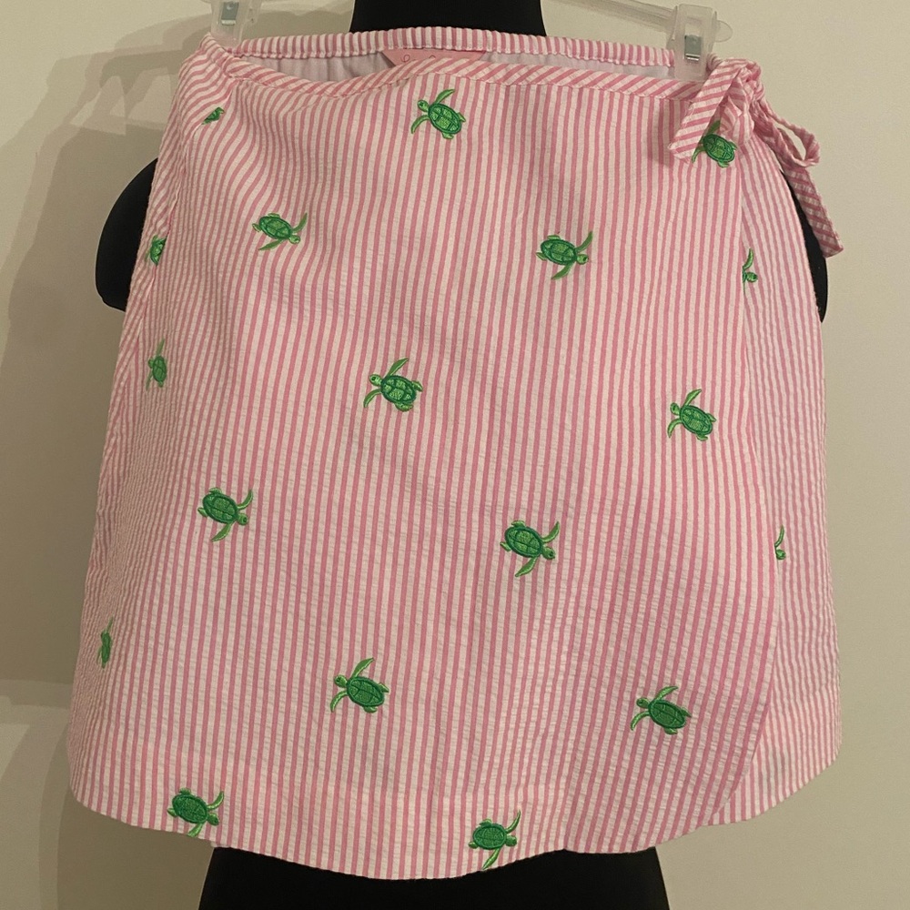 Lilly Pulitzer Girls Pink Stripe Seersucker Embroidered Dixie Wrap Skirt 10 NWT